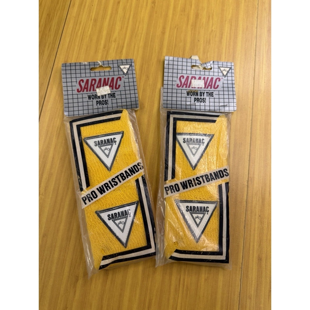 Lot Of 2 VINTAGE SARANAC PRO WRISTBANDS Yellow BRAND NEW SEALED